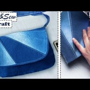 DIY ELEGANT PURSE BAG FROM OLD JEANS TUTORIAL    Cut & Sew Method to Sew Woman Bag